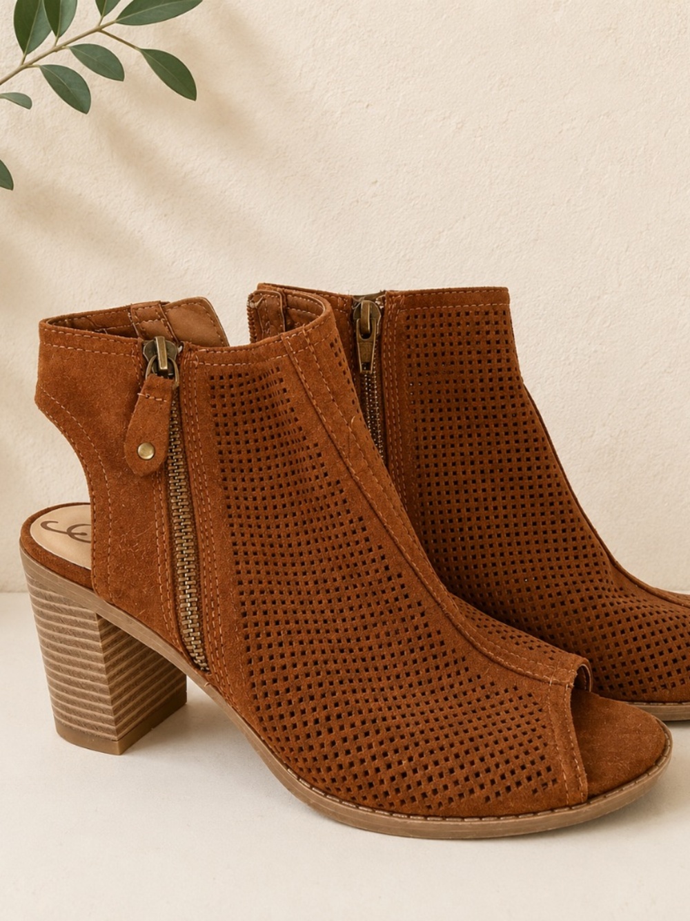 Women's Brown Peep-Toe Ankle Boots